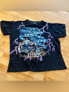 Vintage 'Leader of the Pack' Wolf Motorcycle USA Thunder T- Shirt Lightning XL